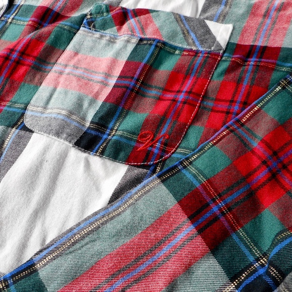 NWT Victoria Secret Flannel Pajama Set XXL 3pc Lounge White Red Green Plaid - Picture 8 of 12